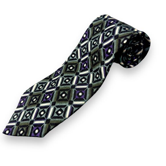 Talivari Mens 100% Silk Dress Tie Made in Italy Diamond Geometric Pattern 60" 4" - Picture 1 of 11